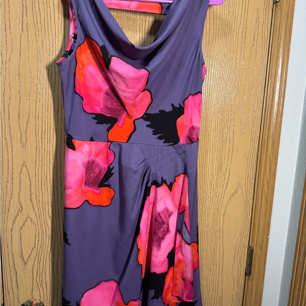 Nine West Purple and Pink Floral Midi Dress